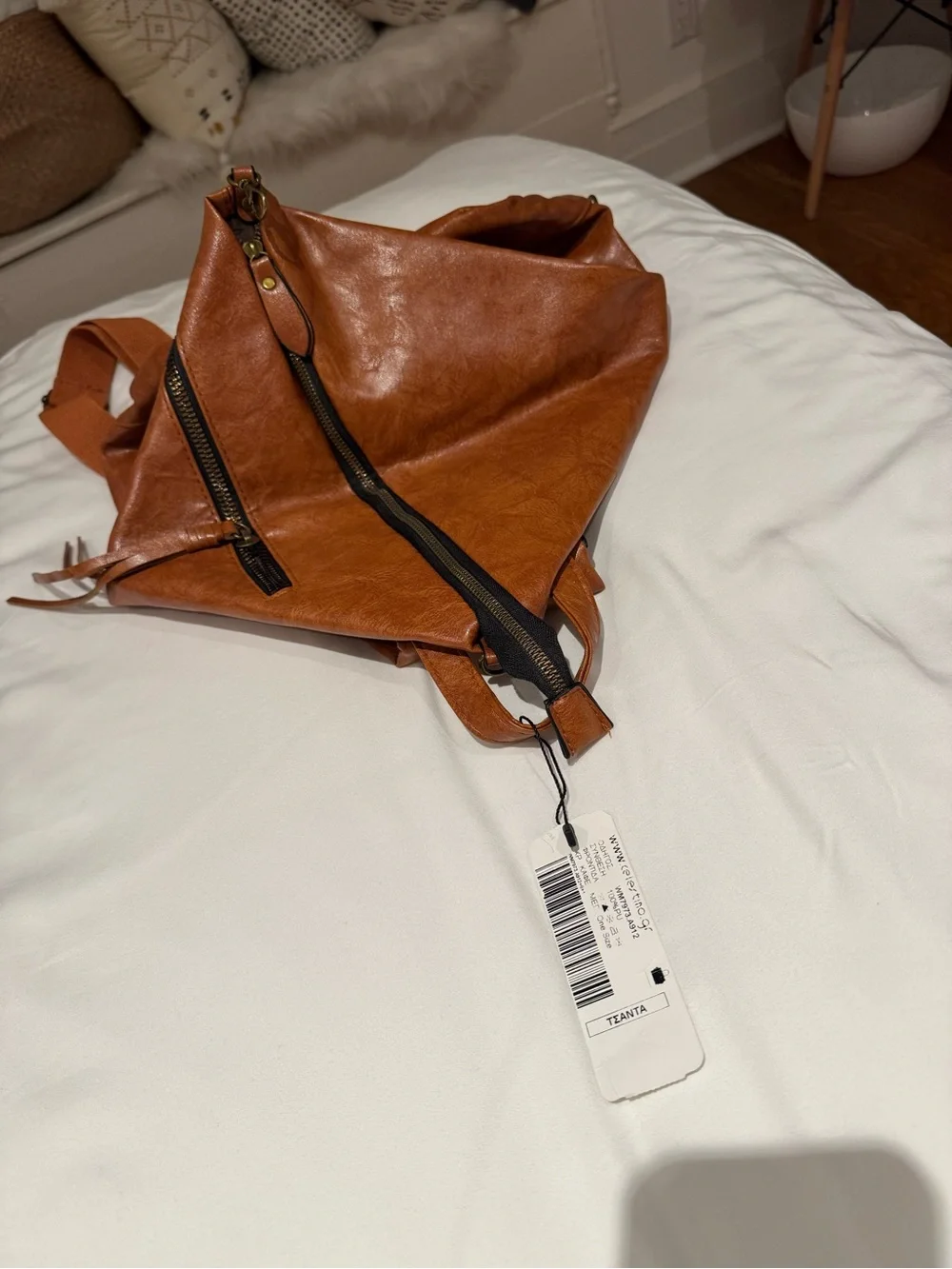 Celestino Camel Faux Leather Triangle Zip Backpack - NEW WITH TAGS